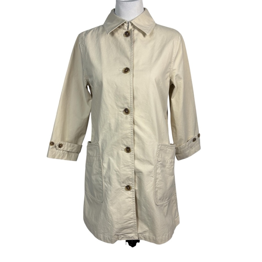 Lands End Beige Tan Button Up Collared Overcoat Jacket Size Small NWT